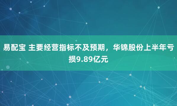易配宝 主要经营指标不及预期，华锦股份上半年亏损9.89亿元